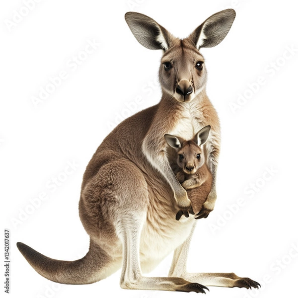 Obraz A kangaroo with a baby in its pouch isolated on transparent background
