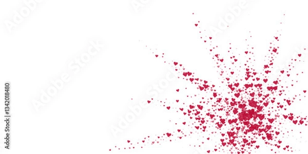 Fototapeta Sprinkled hearts valentine template. Red hearts scattered on white background. Festive sprinkled hearts vector illustration.