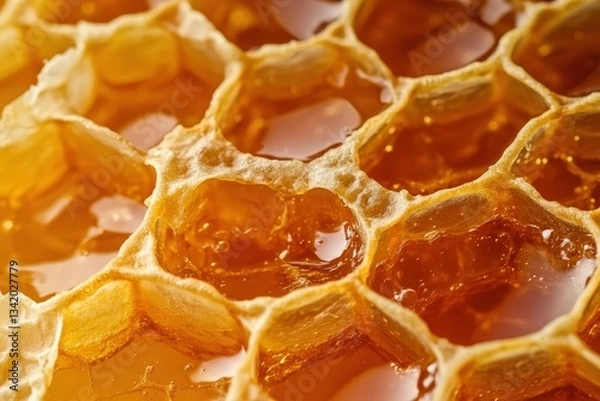 Fototapeta Close up image showing fresh honey in a honeycomb pattern