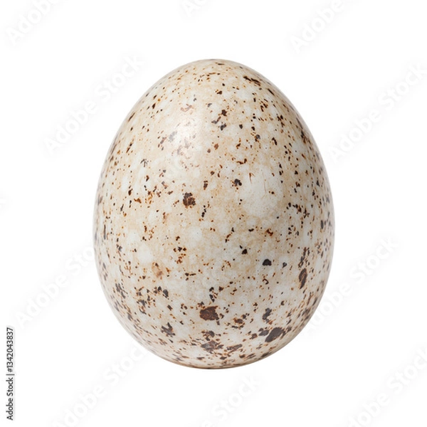 Obraz Single guinea fowl egg with a speckled shell centered on a white background