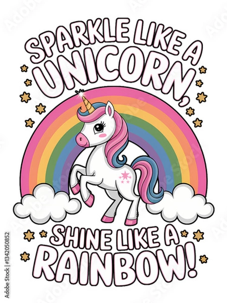 Fototapeta A white unicorn walking on a rainbow