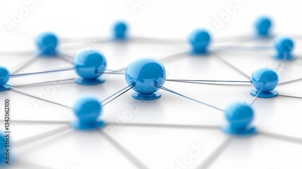 Fototapeta Blue sphere is surrounded by a network of blue spheres. Concept of interconnectedness and unity