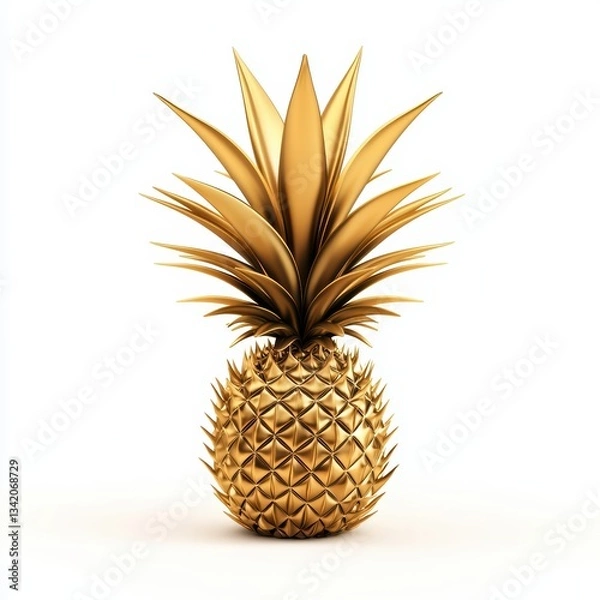 Fototapeta Golden Ripe Pineapple on a White Background Perfect for Tropical and Fruit Concepts