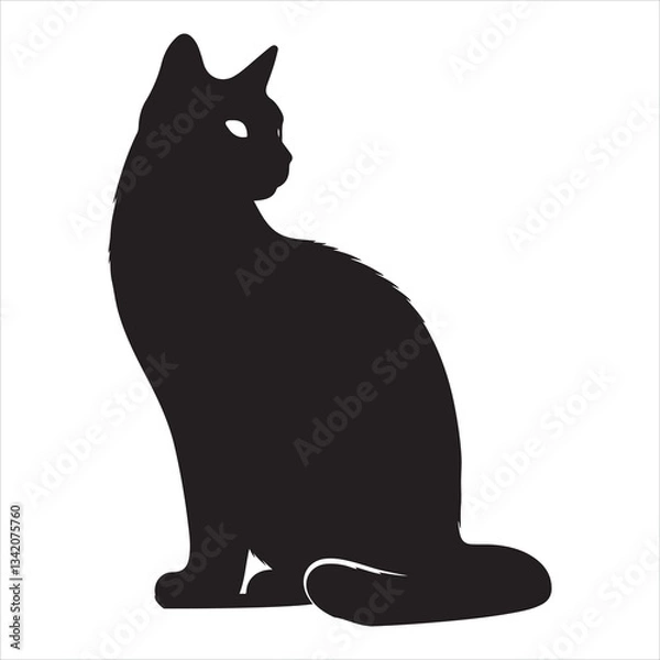 Fototapeta Profile view of a walking cat, sleek black silhouette on a bright white background