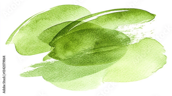 Fototapeta Abstract watercolor design featuring soft green brush strokes on a white background