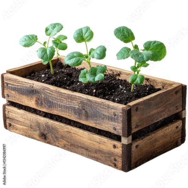 Obraz Wooden box with soil cut out transparent or white background