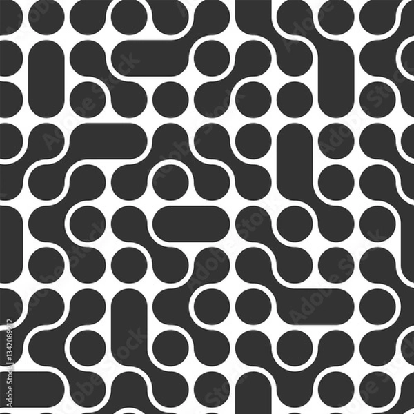 Fototapeta Black and white metaball Seamless pattern. Monochrome geometric flowing shapes. Modern organic fluid background. Template for textile print, wallpaper, cover, packaging modern creative design