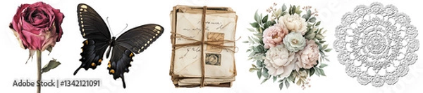 Obraz  Vintage Scrapbooking Elements Set Isolated on Transparent Background