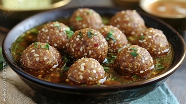 Fototapeta Amaranth seed laddoos served in a bowl for the festive celebration