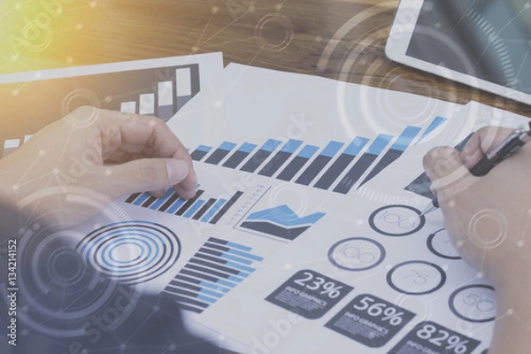 Fototapeta businessman hand working with new modern computer and business s