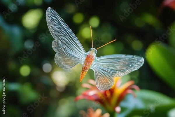 Fototapeta Translucent Wings in Flight A Stunning Insect with Delicate Glasslike Wings Against a Lush G