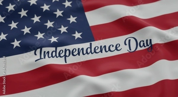 Fototapeta Text reading "Independence Day" on the American flag, marking the 4th of July holiday.