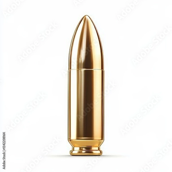 Fototapeta Realistic 3D Bullet Ammunition Metallic Object Design for Firearm Weapons and Military Safety Use