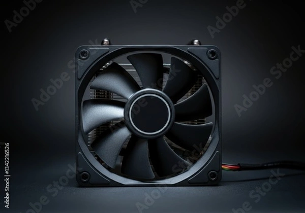Fototapeta Black computer fan with a sleek design, ideal for cooling systems