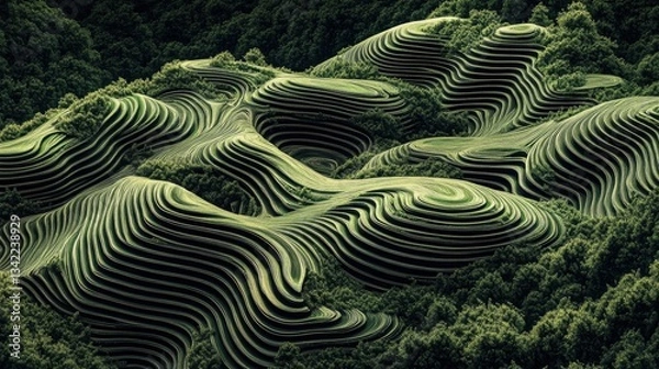 Fototapeta Organic Rolling Hills with Intricate Green Patterns and Textures