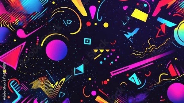 Obraz Vibrant Geometric Abstract Background With Retro Shapes And Modern Style Design Elements for 80s or 90s Theme Illustration Or Wallpaper Background Art Design Ideas featuring Colorful Geometric