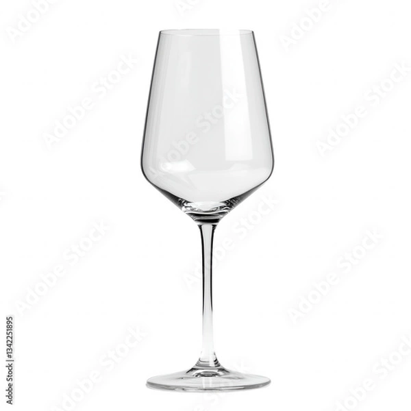 Fototapeta a single, elegant wine glass, empty, stands on a clean surface, showcasing its delicate stem and bowl