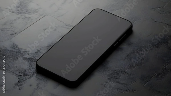 Fototapeta Elegant Black Smartphone on Dark Textured Surface