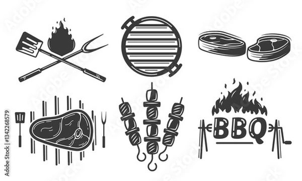 Obraz BBQ grill vector icon set isolated on white background