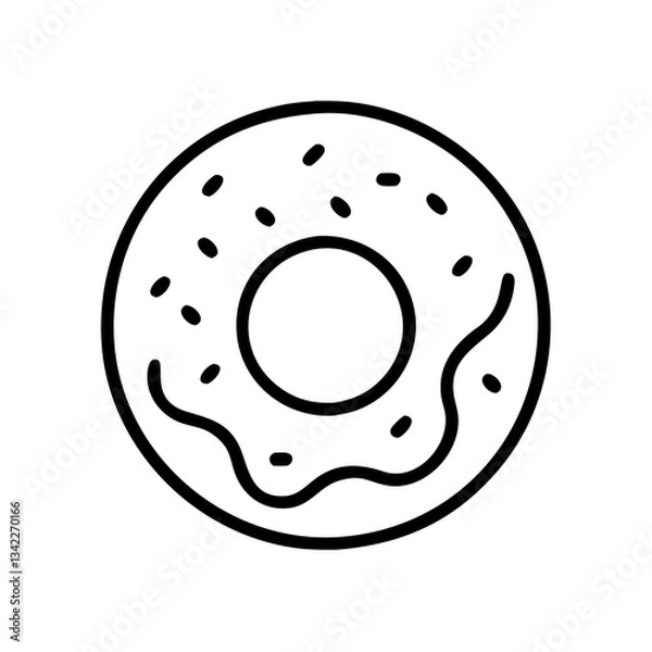 Fototapeta Donut with Sprinkles in Line Art Style on a White Background  