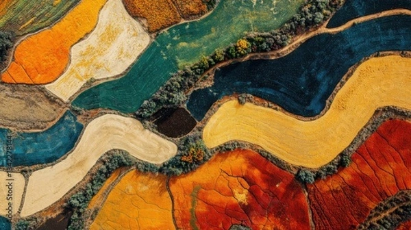 Fototapeta Aerial View of Colorful Agricultural Fields