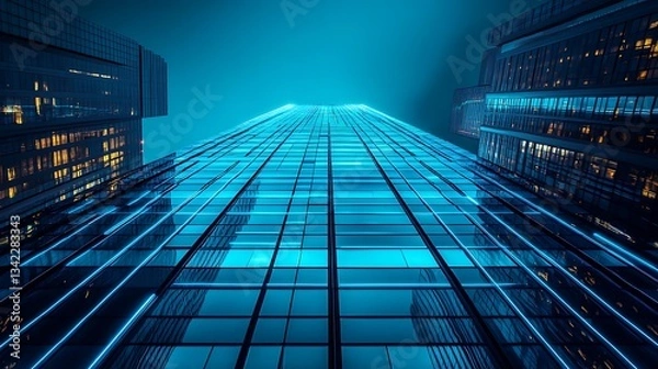 Obraz Looking Up at a Modern Building with Blue Glass Facade