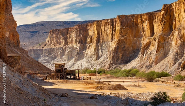 Obraz  A desert mining ground surrounded by sheer rock cliffs 