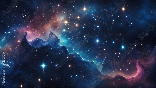 Fototapeta Cosmic nebula, vibrant colors, stars, interstellar dust clouds