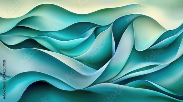 Fototapeta Abstract Teal and Green Wavy Forms Abstract Art Background