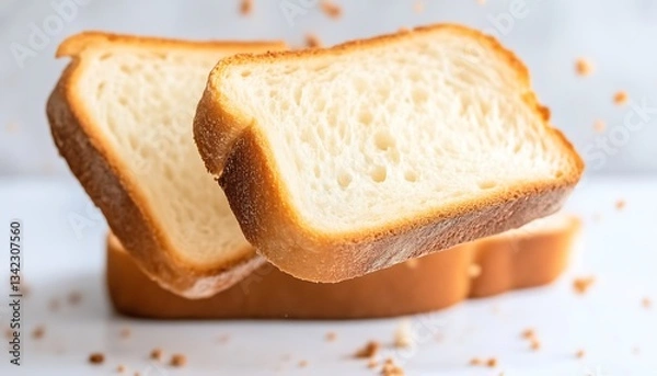 Fototapeta Floating Bread Slices for Crumbs Falling.