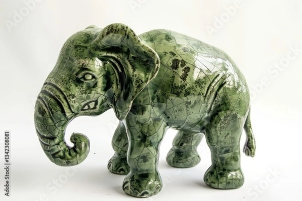 Fototapeta Escultura de jade tallada de un elefante con ornamentación de estilo asiático, figura de un elefante de jade verde