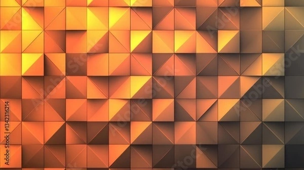 Obraz Abstract Geometric Orange Gold Background with Shiny Metallic Triangles and Squares Texture