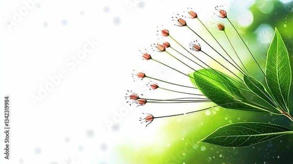 Fototapeta Vibrant spring flowers, green leaves