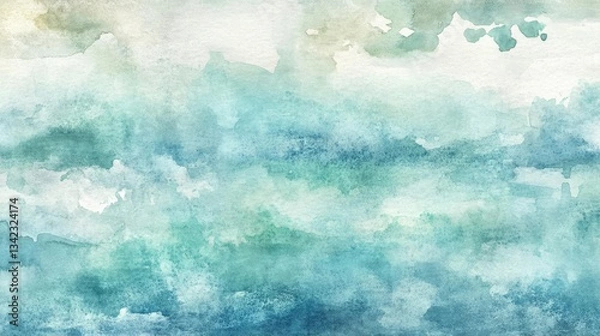 Fototapeta Abstract Watercolor Background With Blue Green And Beige Washes of Color Paint Strokes and Textures. A Background of Abstract Art for Creative Illustration Purposes. A Seamless Pattern or Backdrop