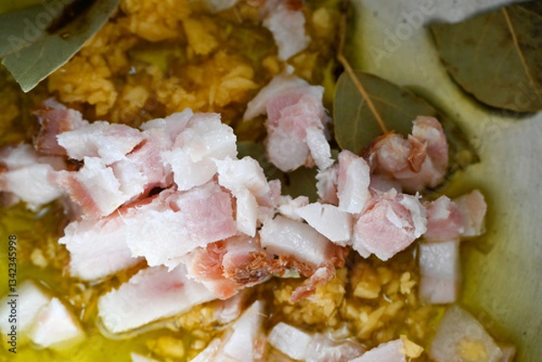 Obraz Pan with seasoning to prepare beans