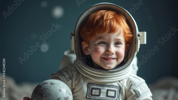 Obraz red-haired child dressed as an astronaut on the moon