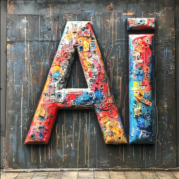Fototapeta AI Vibrant Street Art: Colorful AI-Driven Graffiti Mural with Bold Colors and Modern Design