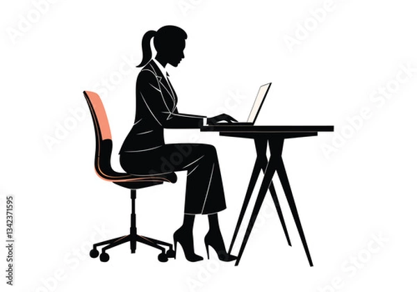 Fototapeta Professional Woman Working at Desk on Laptop Business, Productivity Office Work