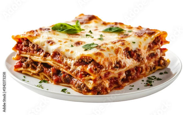 Fototapeta A delicious Italian dish featuring rich homemade lasagna with flavorful sauce and gooey cheese Isolated on transparent background PNG