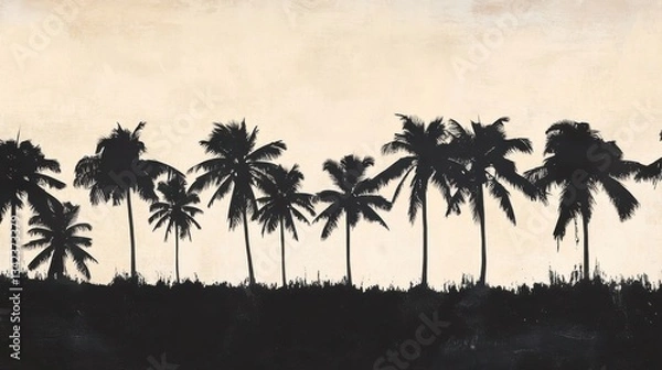 Obraz Silhouetted Palm Trees Against A Beige Sky