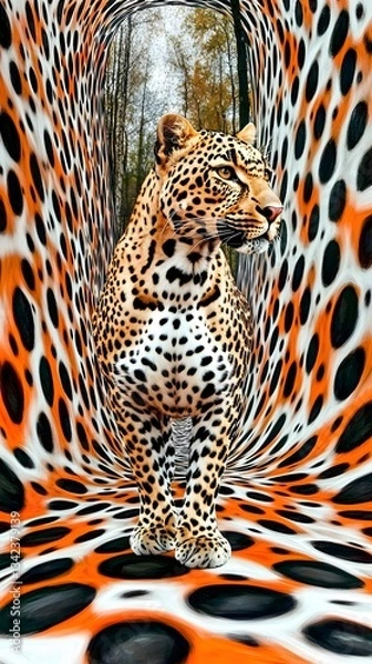 Obraz Jaguar with Leopard Skin Infinite Background, Abstract Image, Texture, Pattern Background, Wallpaper, Cover and Screen for Smartphone, PC, Laptop, 9:16 and 16:9 Format