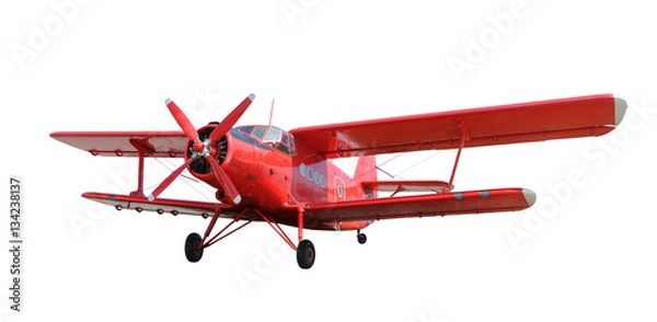Obraz Red airplane biplane with piston engine
