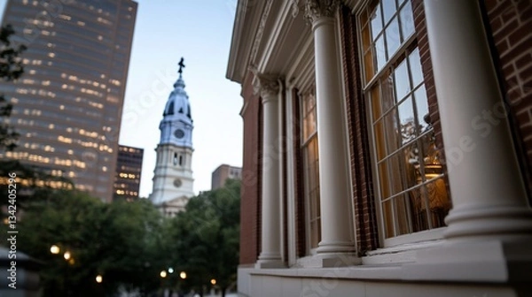 Fototapeta Classical architecture meets modern skyline in historic philadelphia scene