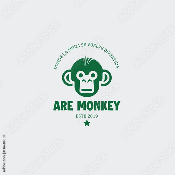 Fototapeta Playful Monkey Mascot Fashion Logo - AreMonkey Modern Branding Design for Clothing, Apparel & Accessories - Editable Vector Template