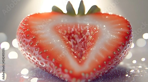Fototapeta Macro Closeup of a Juicy Red Strawberry Halved