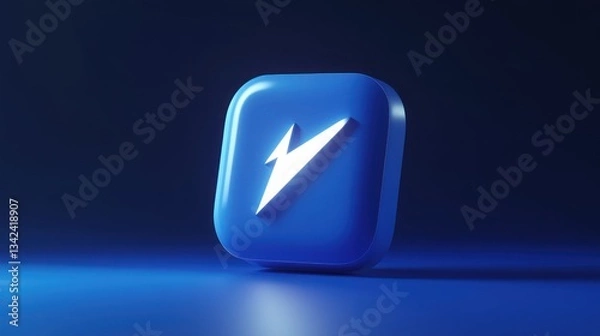 Obraz 3D Rendered Lightning Bolt Icon on Blue Background Digital Design Element Modern Graphic Symb
