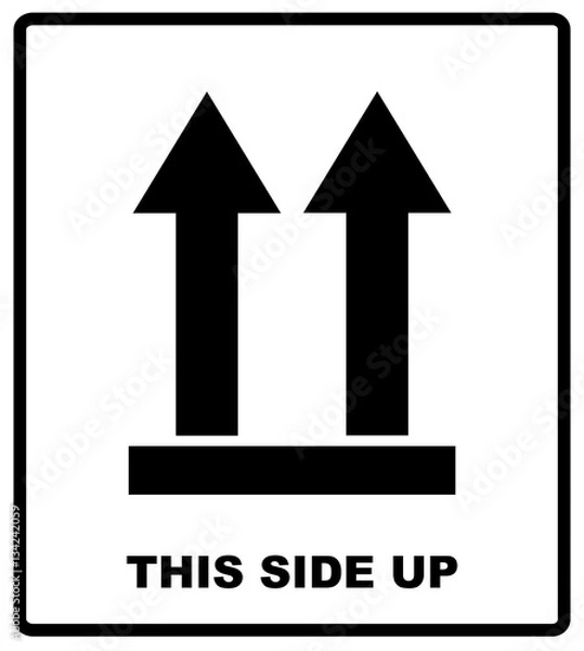 Obraz Top side, This side up symbol. Icon of Side Up sign. Vector illustration. Black silhouettes of arrows, packaging banner isolated on white.