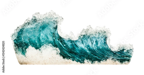 Fototapeta Dramatic ocean wave captured in mid-crest with crystal details, cut out
