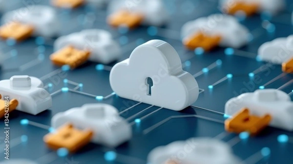 Obraz Cloud security concept with lock symbol on networked background