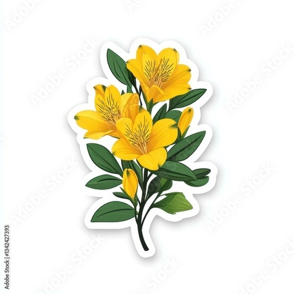 Fototapeta Vibrant yellow alstroemeria sticker, perfect for adding a cheerful touch to any surface or craft project.